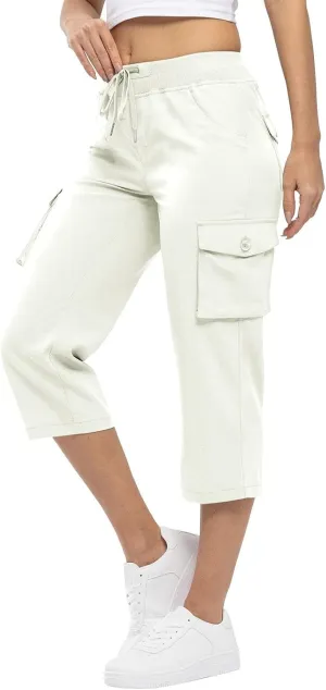 Womens Short Cargo Pants 2025 Summer Trendy Casual Drawstring Capri Pants Cropped Pants with Pocket