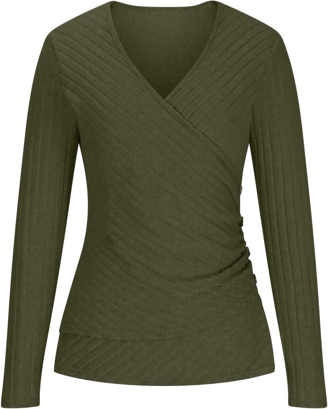 Womens Spring Tshirt Tops Long Sleeve V Neck T Shirt Slim Fit Basic Tees Sexy Wrap Ruched Button Down Tshirts 2025
