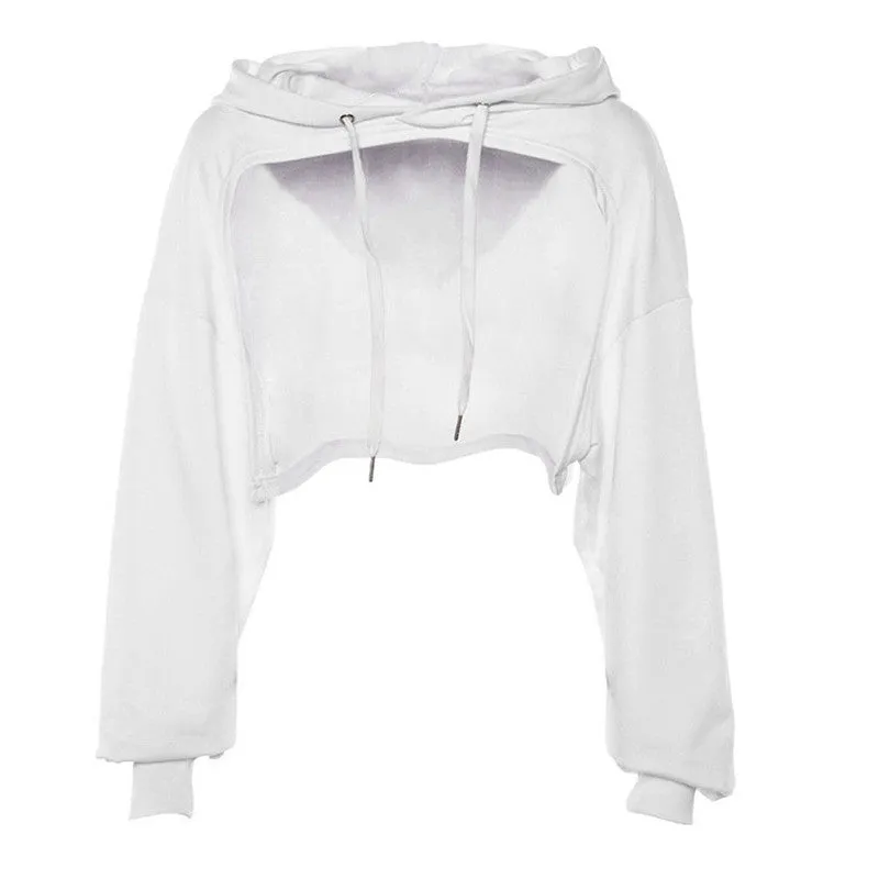 Women's Spring/Autumn Long-Sleeved Hooded Cropped Sweatshirt