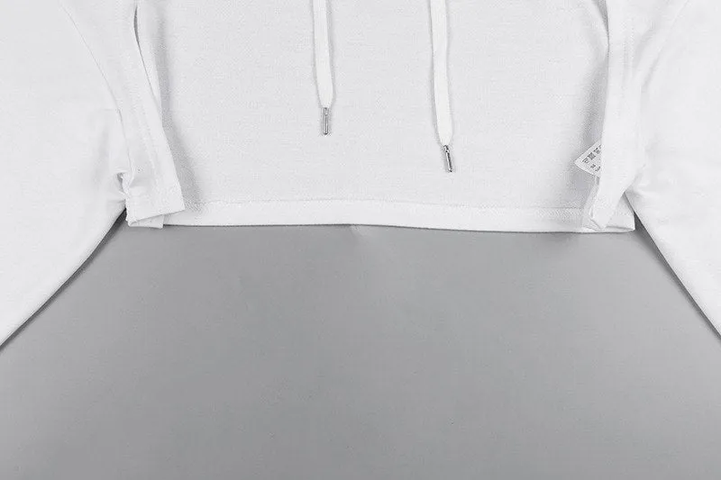 Women's Spring/Autumn Long-Sleeved Hooded Cropped Sweatshirt