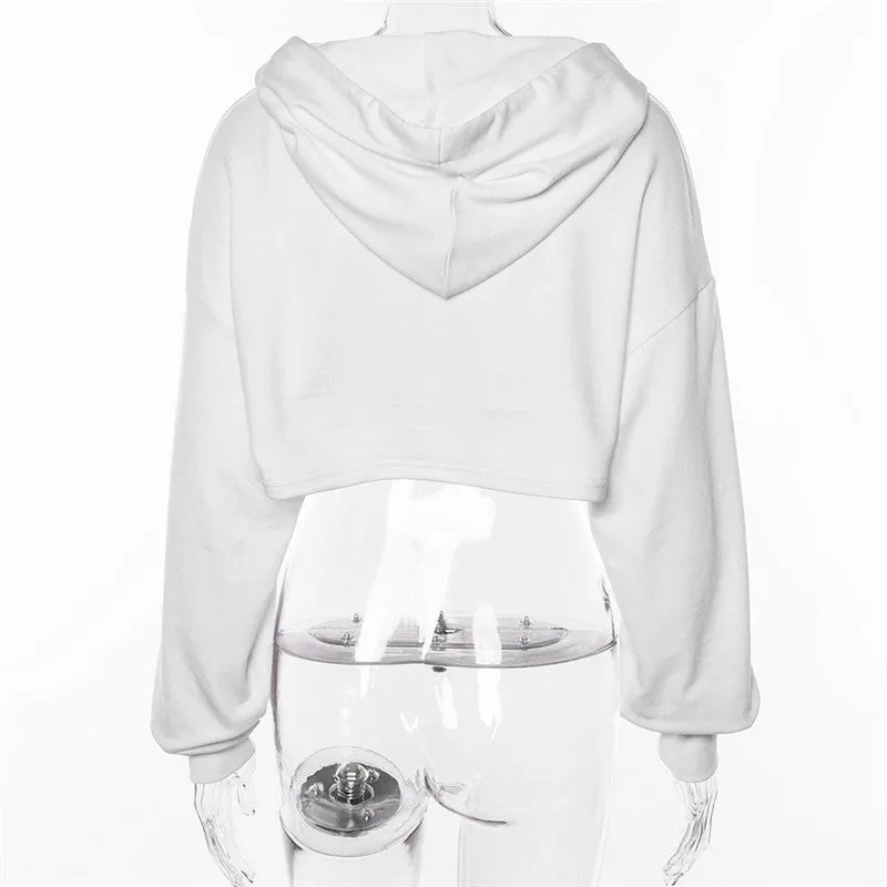Women's Spring/Autumn Long-Sleeved Hooded Cropped Sweatshirt