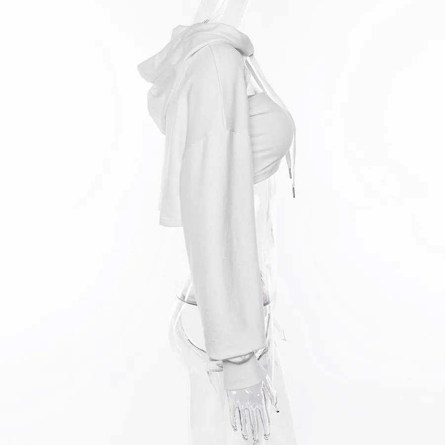 Women's Spring/Autumn Long-Sleeved Hooded Cropped Sweatshirt