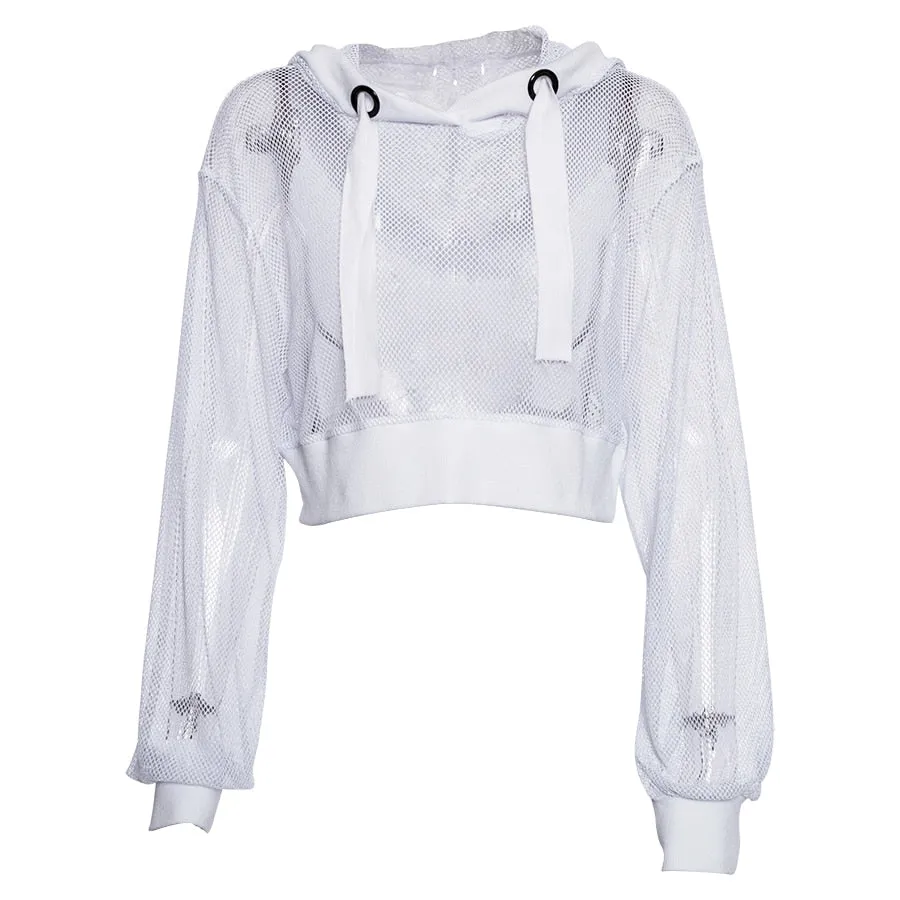 Women's Spring/Summer Long-Sleeved Mesh Hooded Sweatshirt