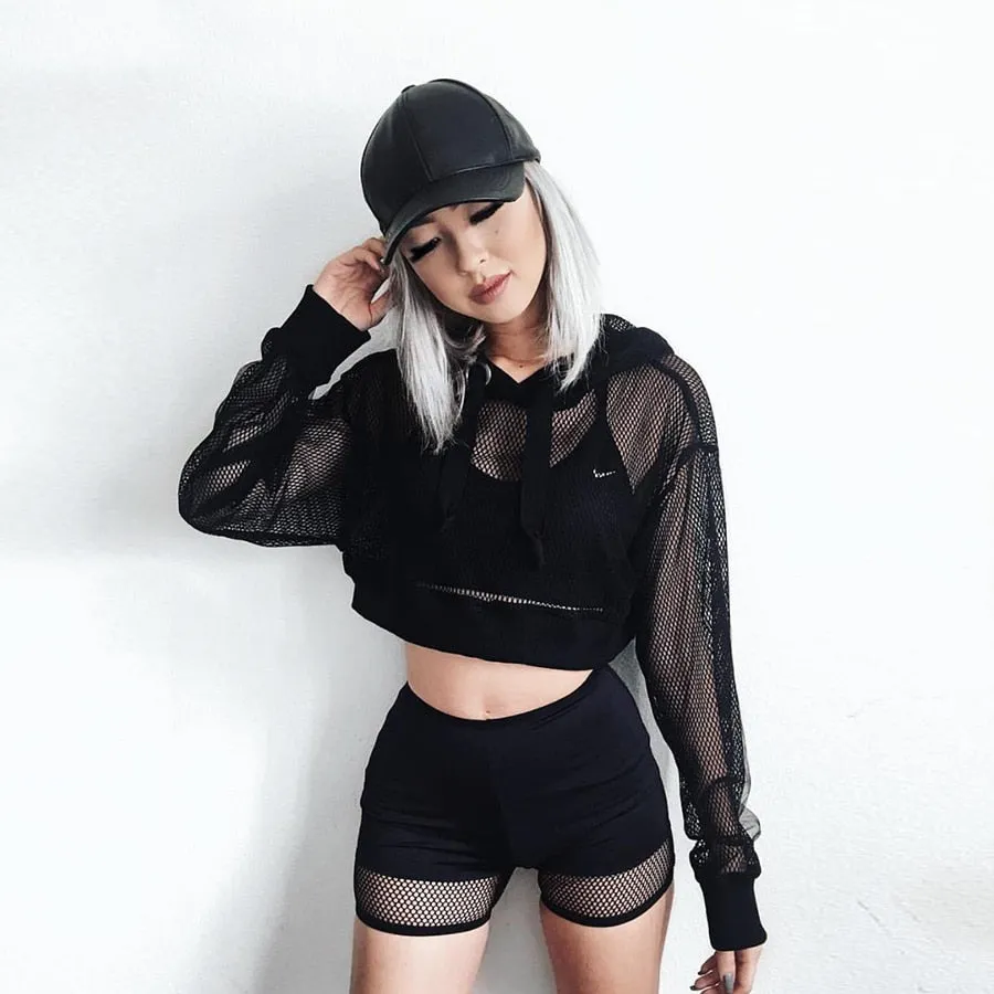Women's Spring/Summer Long-Sleeved Mesh Hooded Sweatshirt