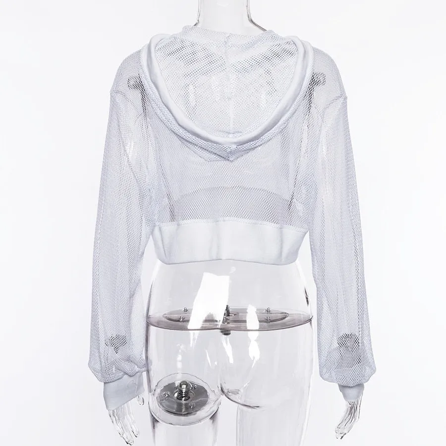 Women's Spring/Summer Long-Sleeved Mesh Hooded Sweatshirt