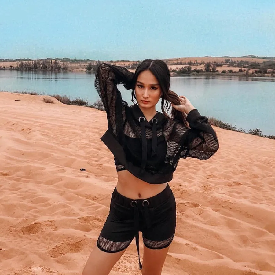 Women's Spring/Summer Long-Sleeved Mesh Hooded Sweatshirt