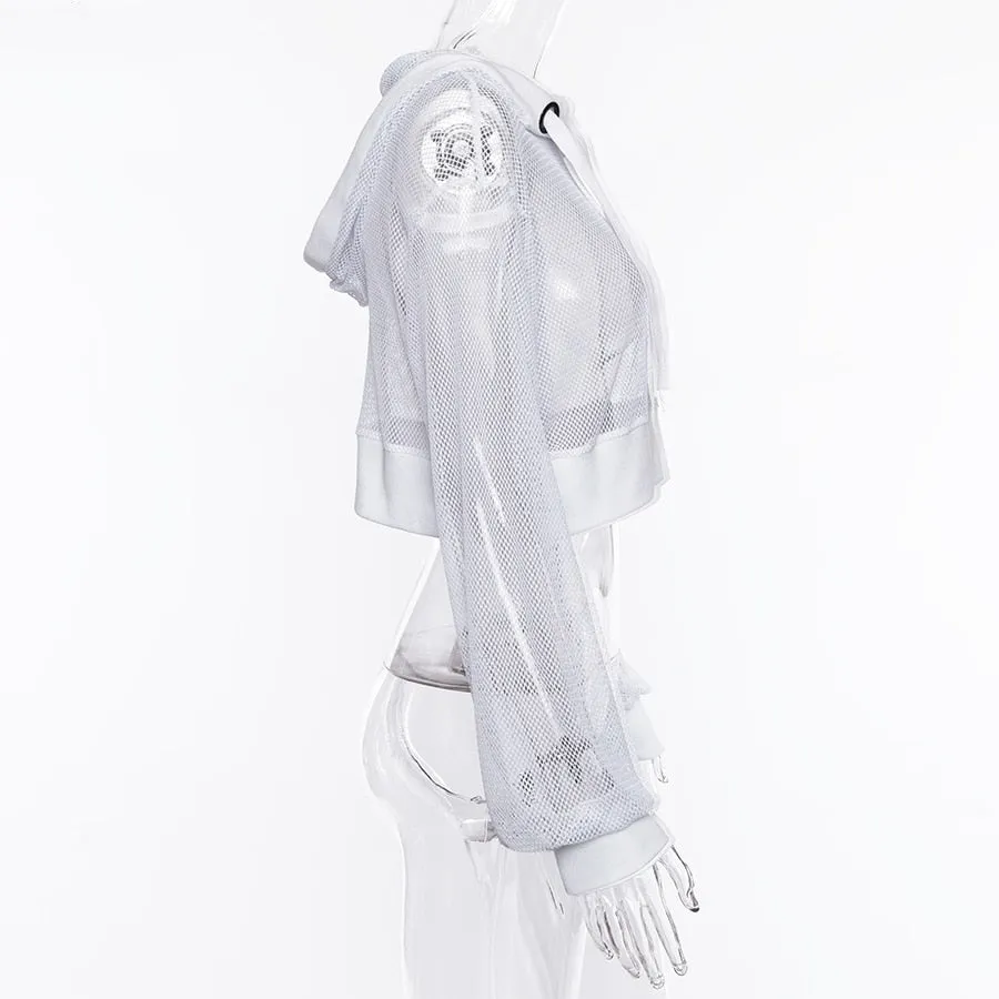 Women's Spring/Summer Long-Sleeved Mesh Hooded Sweatshirt
