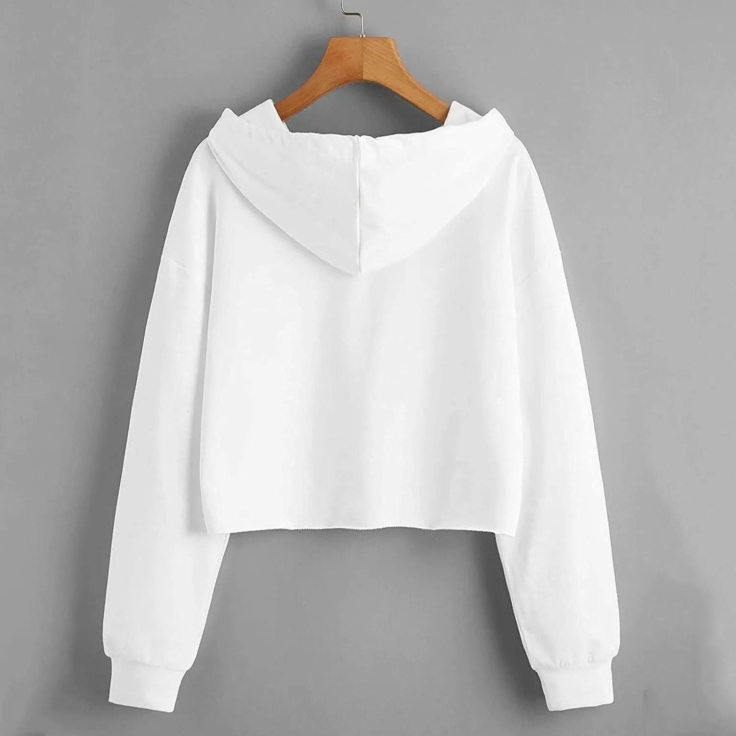 Womens Sweatshirts Drawstring Casual Cropped Hoodies Workout Pullover Crop Tops Teen Girls Long Sleeve Sweat Shirts