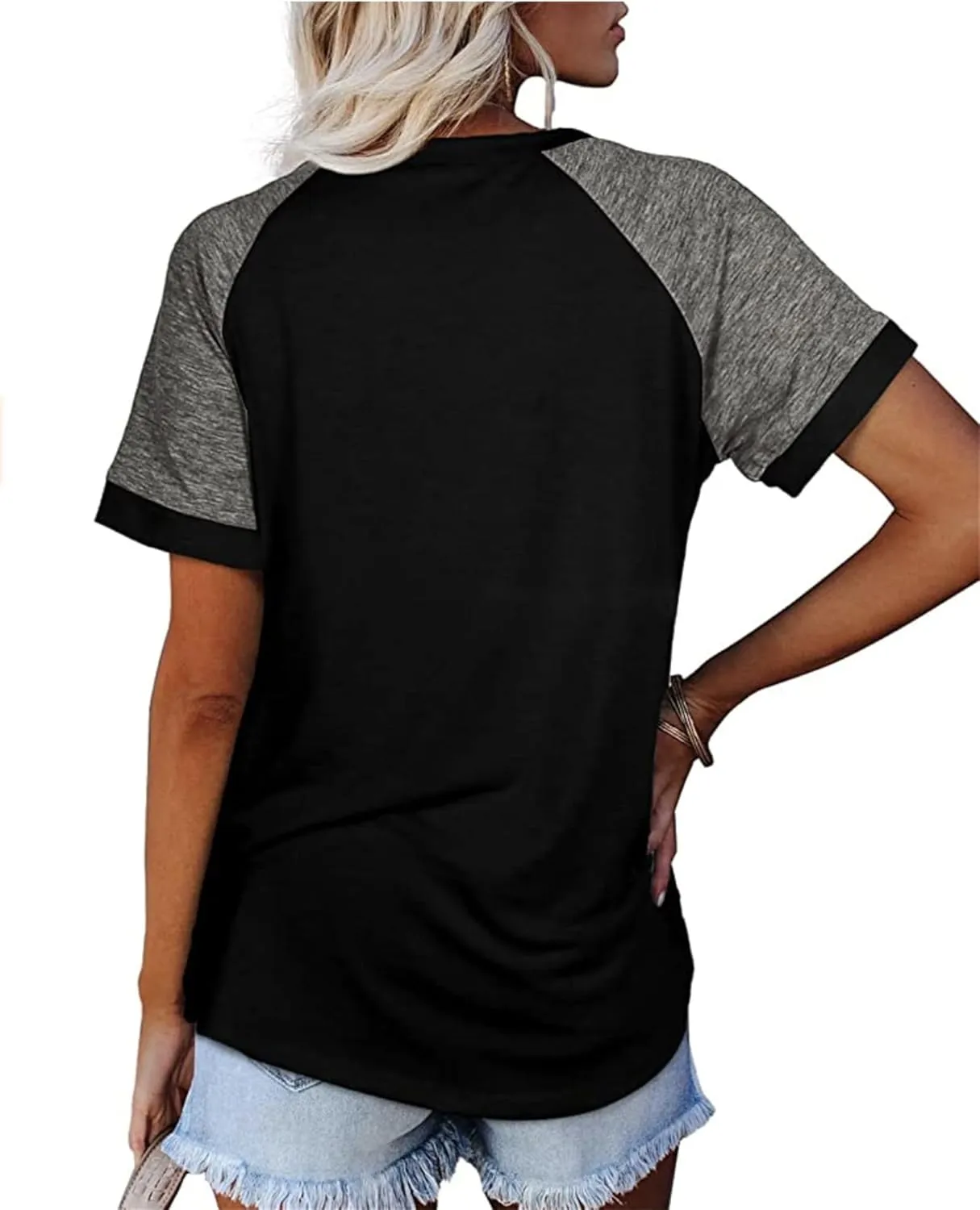 Women's T-Shirts Raglan Short Sleeve Crewneck T-Shirt Casual Summer Color Block Tunic Tshirt Cute Loose Fit Blouses Tops