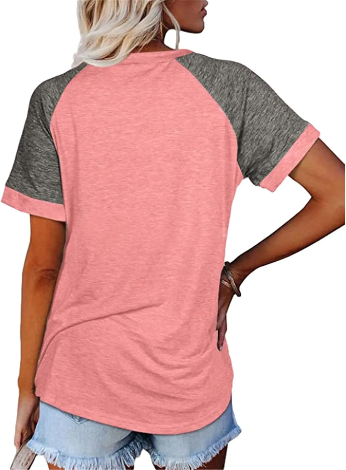 Women's T-Shirts Raglan Short Sleeve Crewneck T-Shirt Casual Summer Color Block Tunic Tshirt Cute Loose Fit Blouses Tops