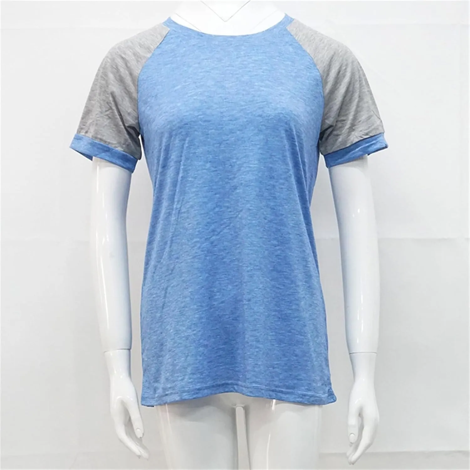 Women's T-Shirts Raglan Short Sleeve Crewneck T-Shirt Casual Summer Color Block Tunic Tshirt Cute Loose Fit Blouses Tops