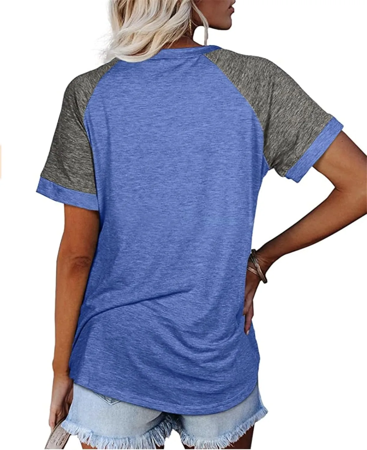 Women's T-Shirts Raglan Short Sleeve Crewneck T-Shirt Casual Summer Color Block Tunic Tshirt Cute Loose Fit Blouses Tops
