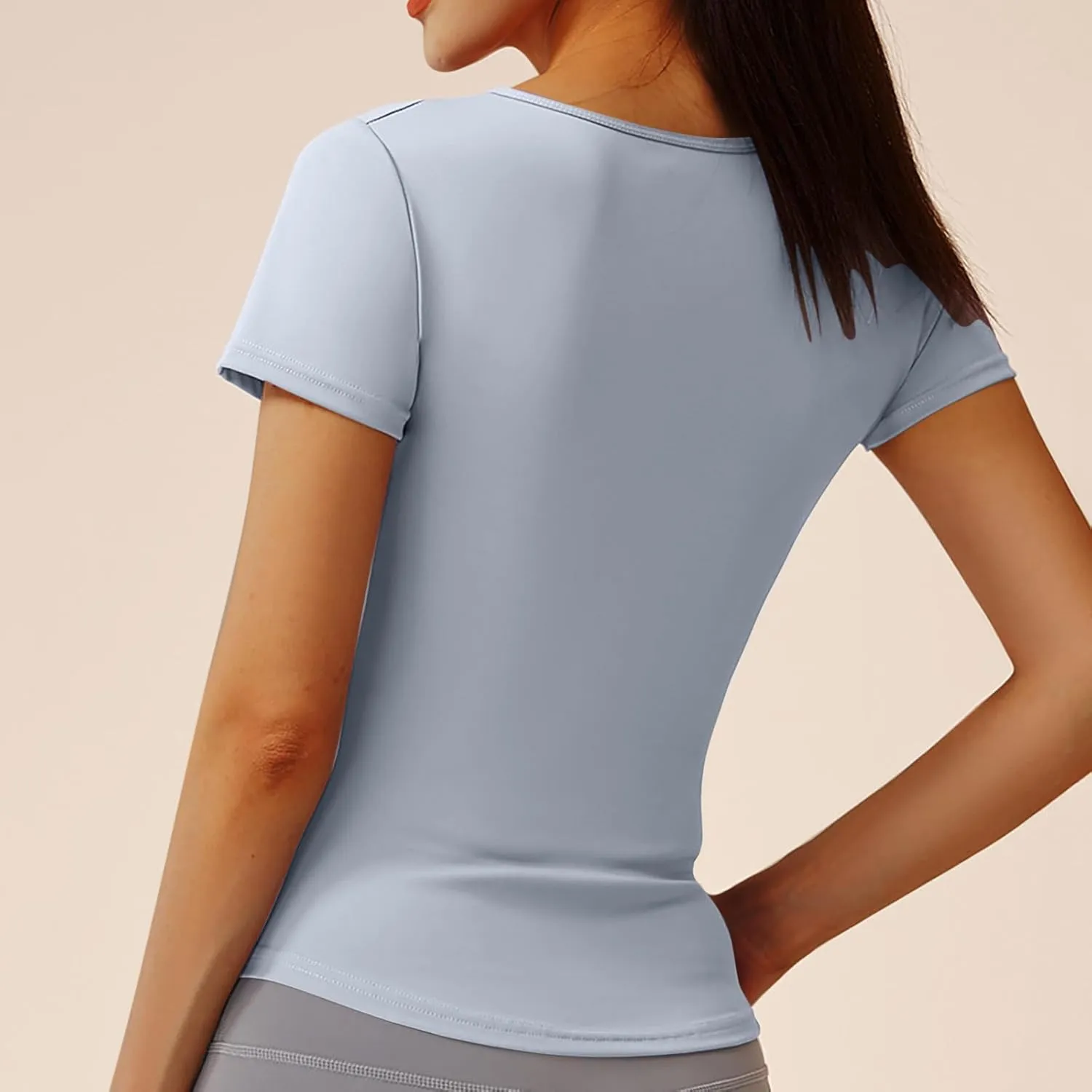 Women's V Neck Slim Fit Yoga Shirts Short Sleeve Activewear T-Shirt Running Fitness Sports Tops 2025 Trendy