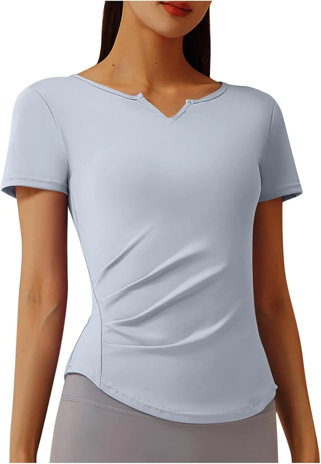 Women's V Neck Slim Fit Yoga Shirts Short Sleeve Activewear T-Shirt Running Fitness Sports Tops 2025 Trendy