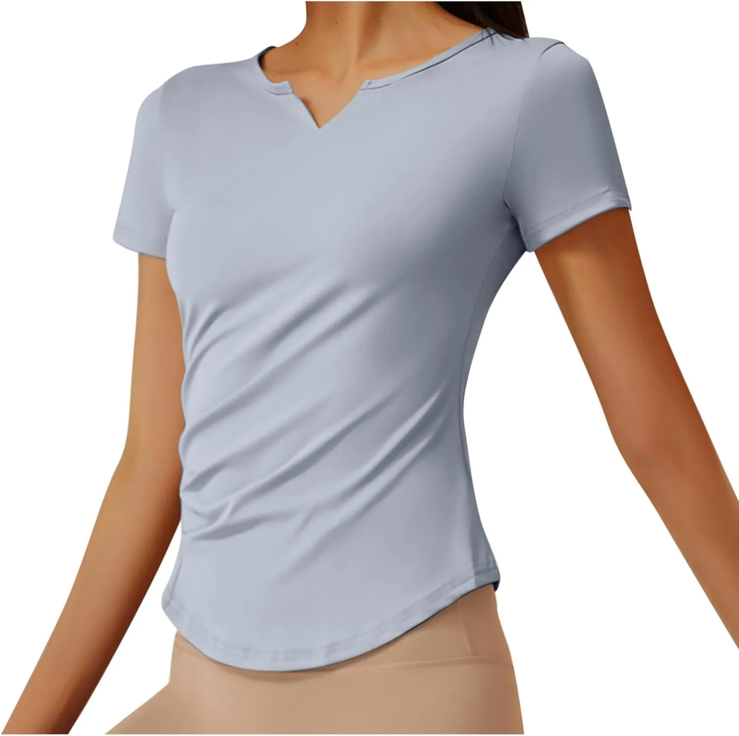 Women's V Neck Slim Fit Yoga Shirts Short Sleeve Activewear T-Shirt Running Fitness Sports Tops 2025 Trendy