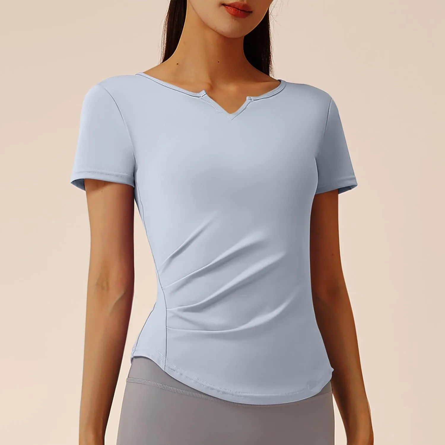 Women's V Neck Slim Fit Yoga Shirts Short Sleeve Activewear T-Shirt Running Fitness Sports Tops 2025 Trendy