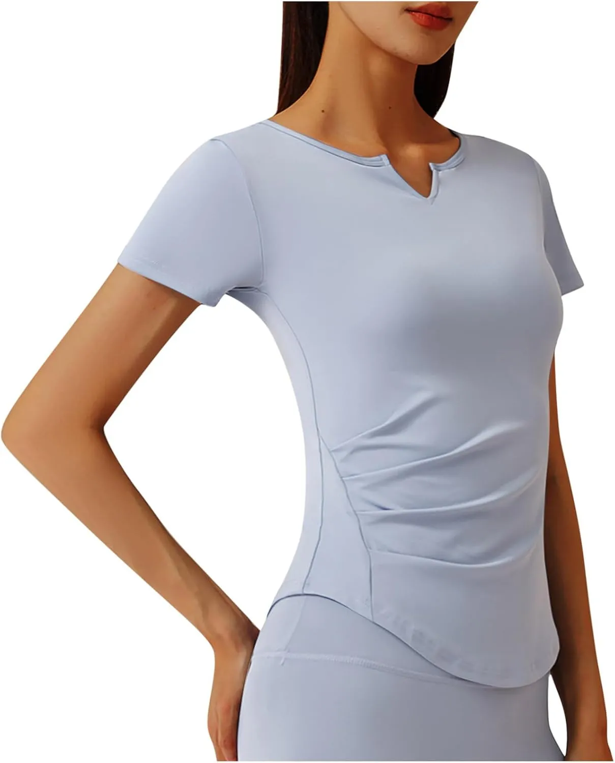 Women's V Neck Slim Fit Yoga Shirts Short Sleeve Activewear T-Shirt Running Fitness Sports Tops 2025 Trendy