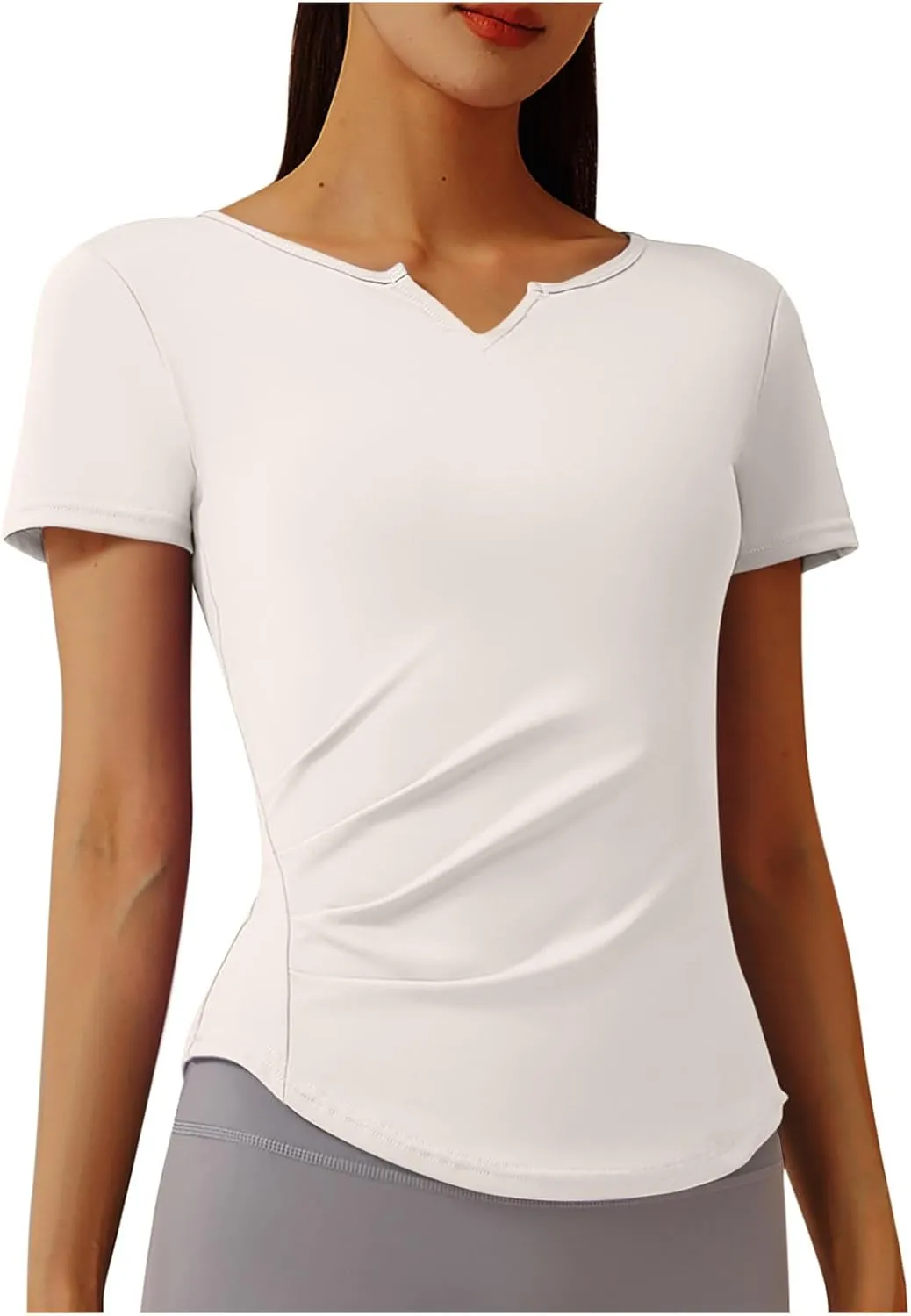 Women's V Neck Slim Fit Yoga Shirts Short Sleeve Activewear T-Shirt Running Fitness Sports Tops 2025 Trendy