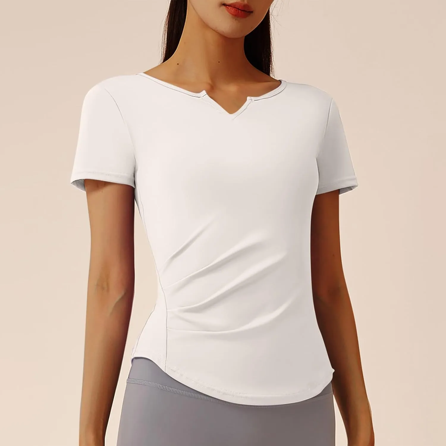 Women's V Neck Slim Fit Yoga Shirts Short Sleeve Activewear T-Shirt Running Fitness Sports Tops 2025 Trendy