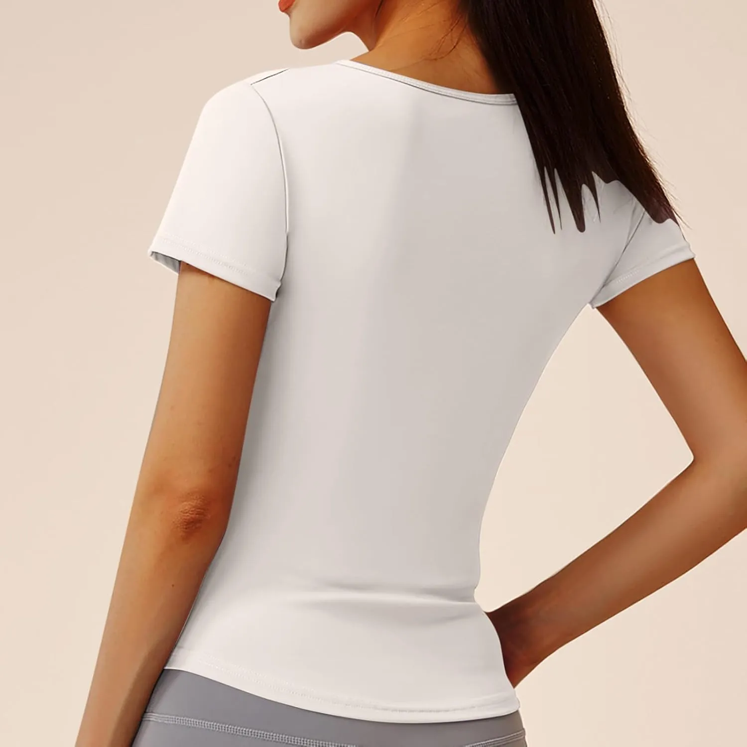 Women's V Neck Slim Fit Yoga Shirts Short Sleeve Activewear T-Shirt Running Fitness Sports Tops 2025 Trendy