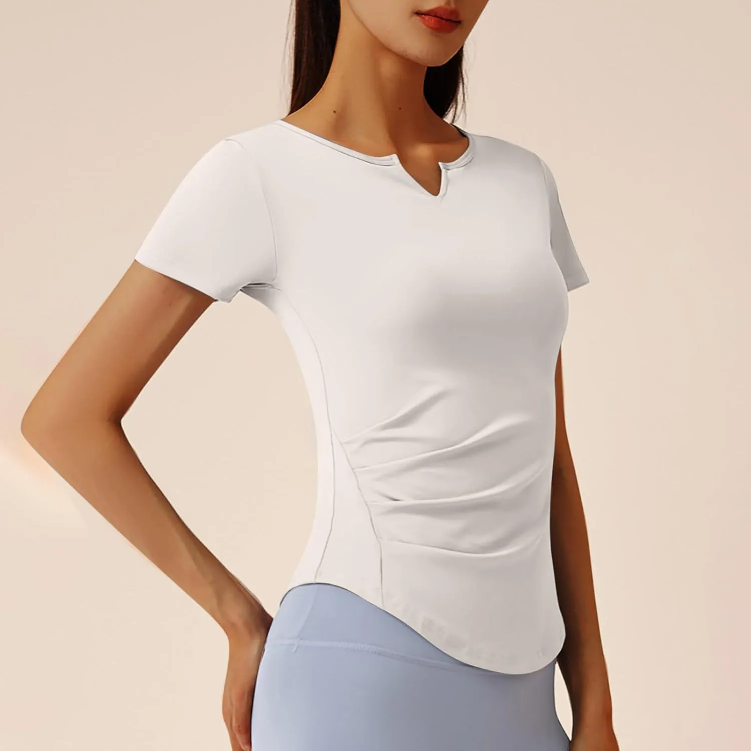 Women's V Neck Slim Fit Yoga Shirts Short Sleeve Activewear T-Shirt Running Fitness Sports Tops 2025 Trendy