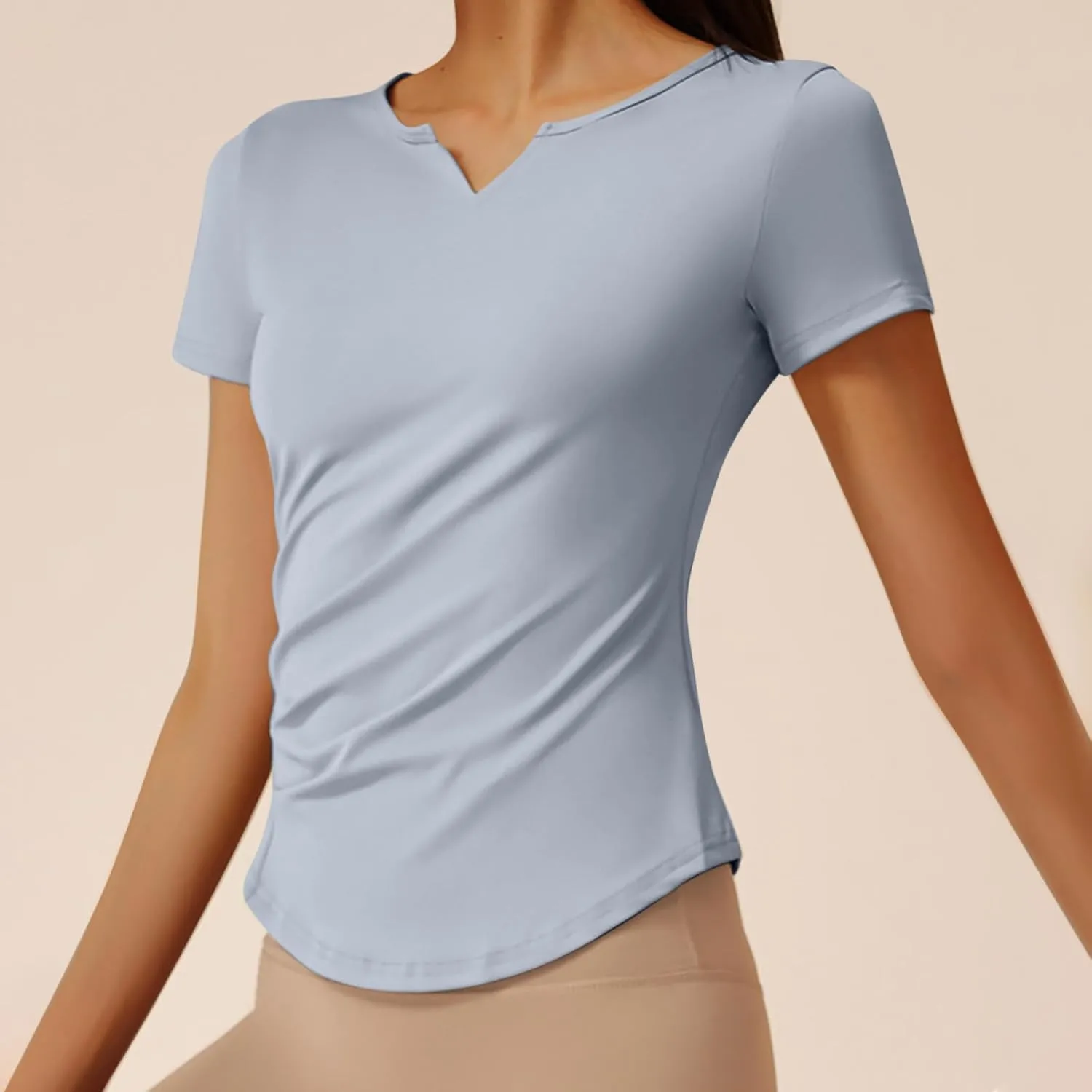 Women's V Neck Slim Fit Yoga Shirts Short Sleeve Activewear T-Shirt Running Fitness Sports Tops 2025 Trendy