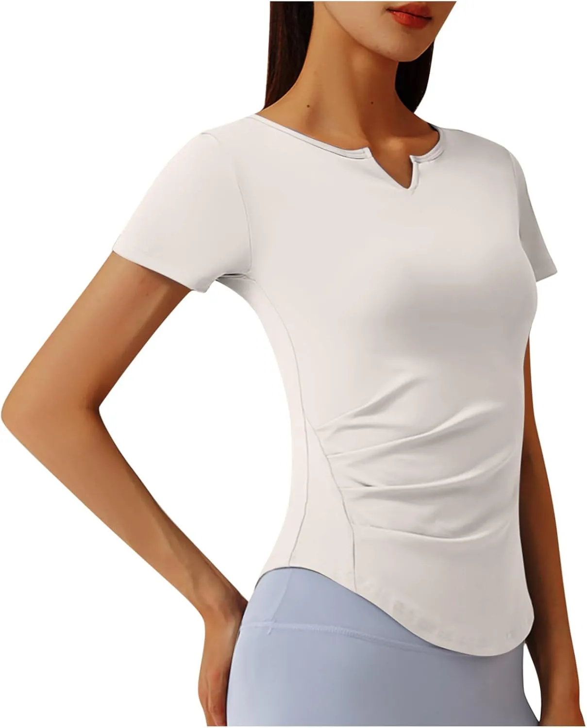 Women's V Neck Slim Fit Yoga Shirts Short Sleeve Activewear T-Shirt Running Fitness Sports Tops 2025 Trendy
