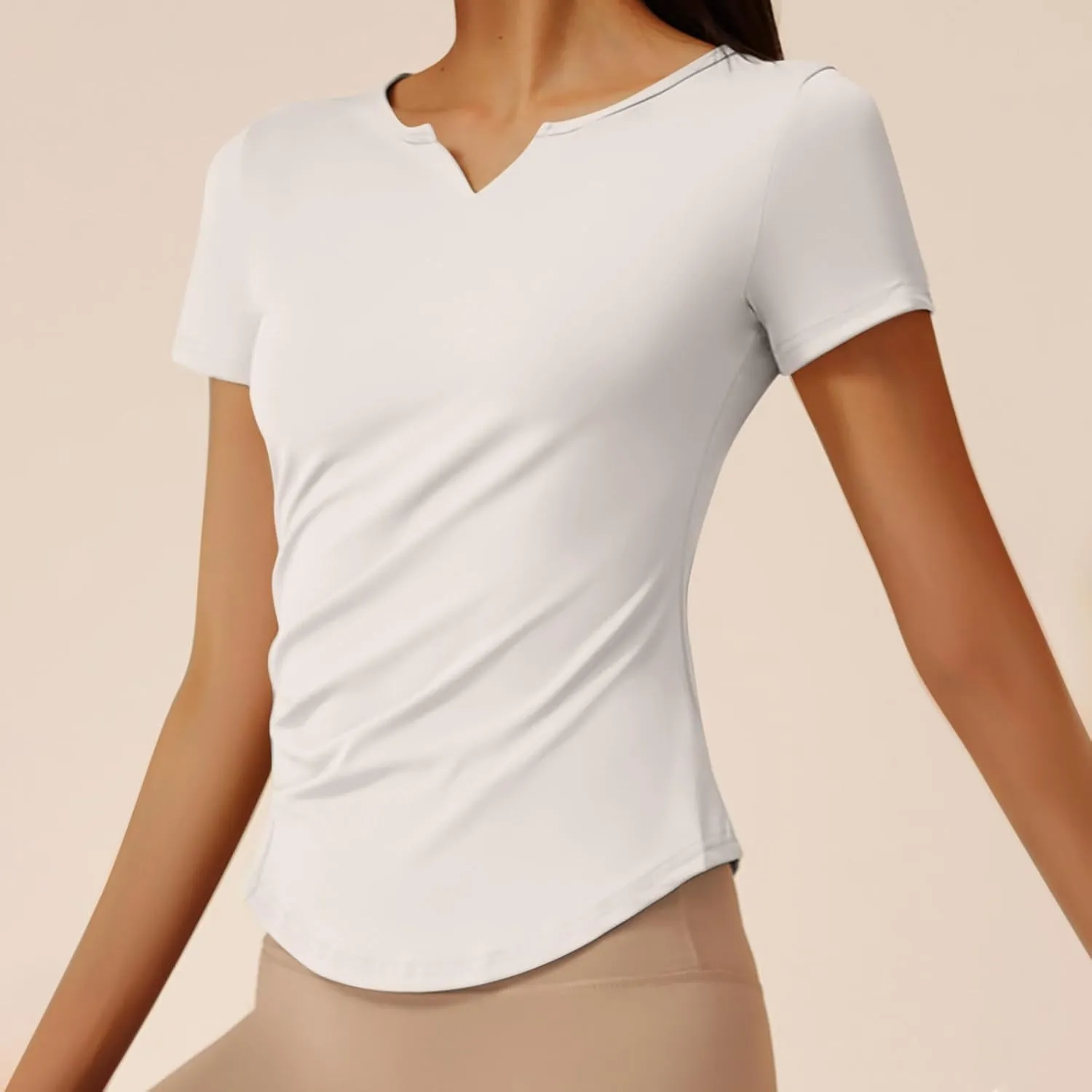 Women's V Neck Slim Fit Yoga Shirts Short Sleeve Activewear T-Shirt Running Fitness Sports Tops 2025 Trendy