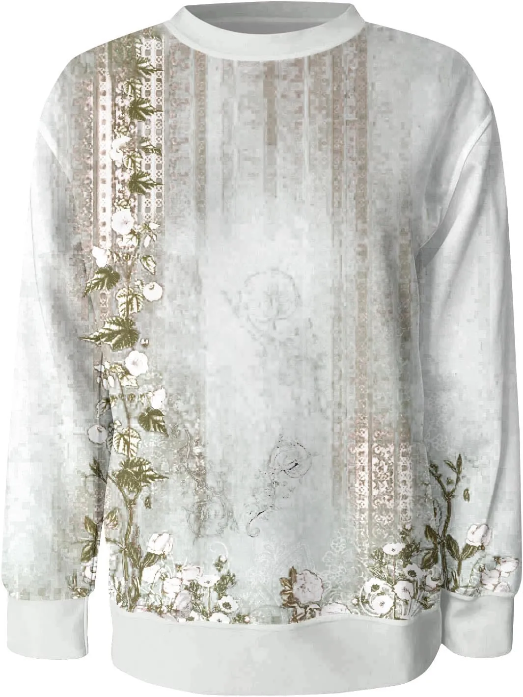 Women's Vintage Floral Print Long Sleeve Sweatshirt - Casual Loose Fit Pullover Top
