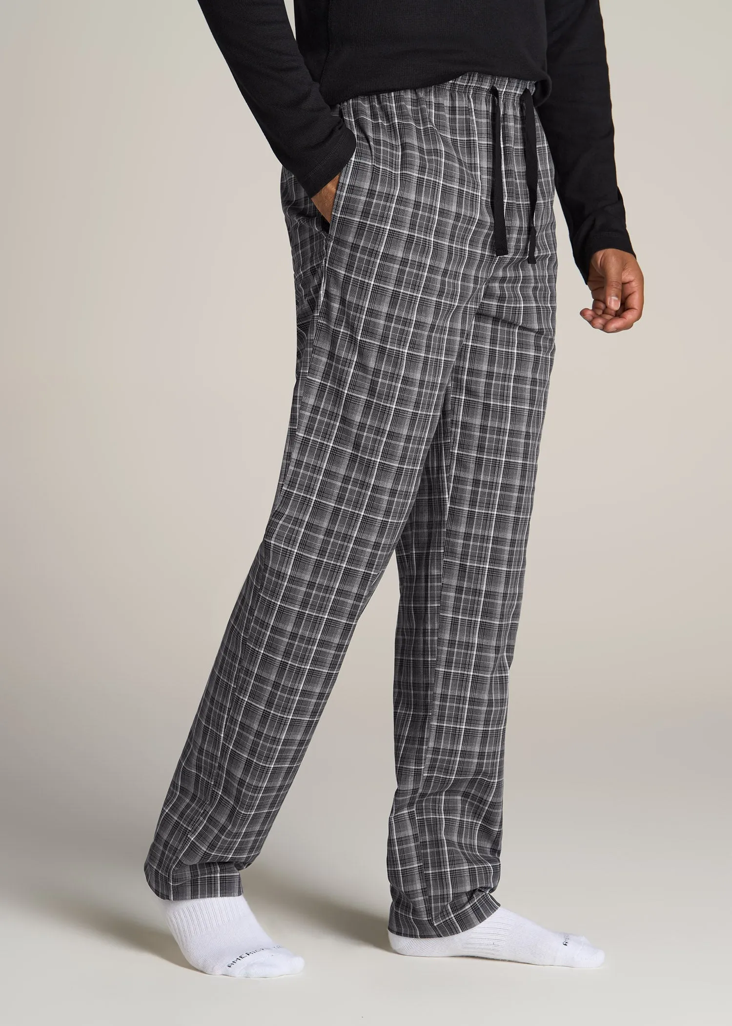 Woven Pajama Pants for Tall Men in Black & Grey Plaid