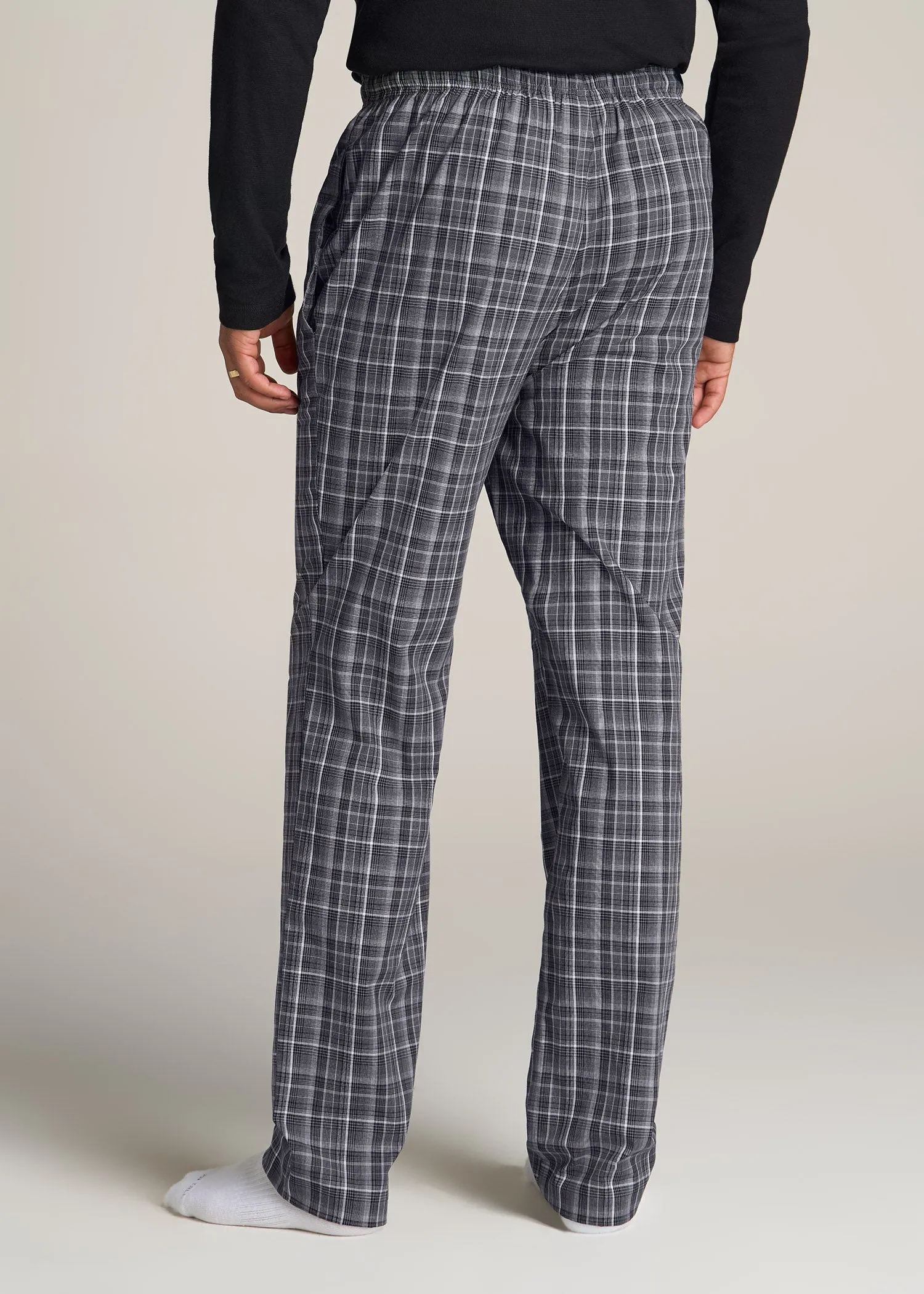 Woven Pajama Pants for Tall Men in Black & Grey Plaid