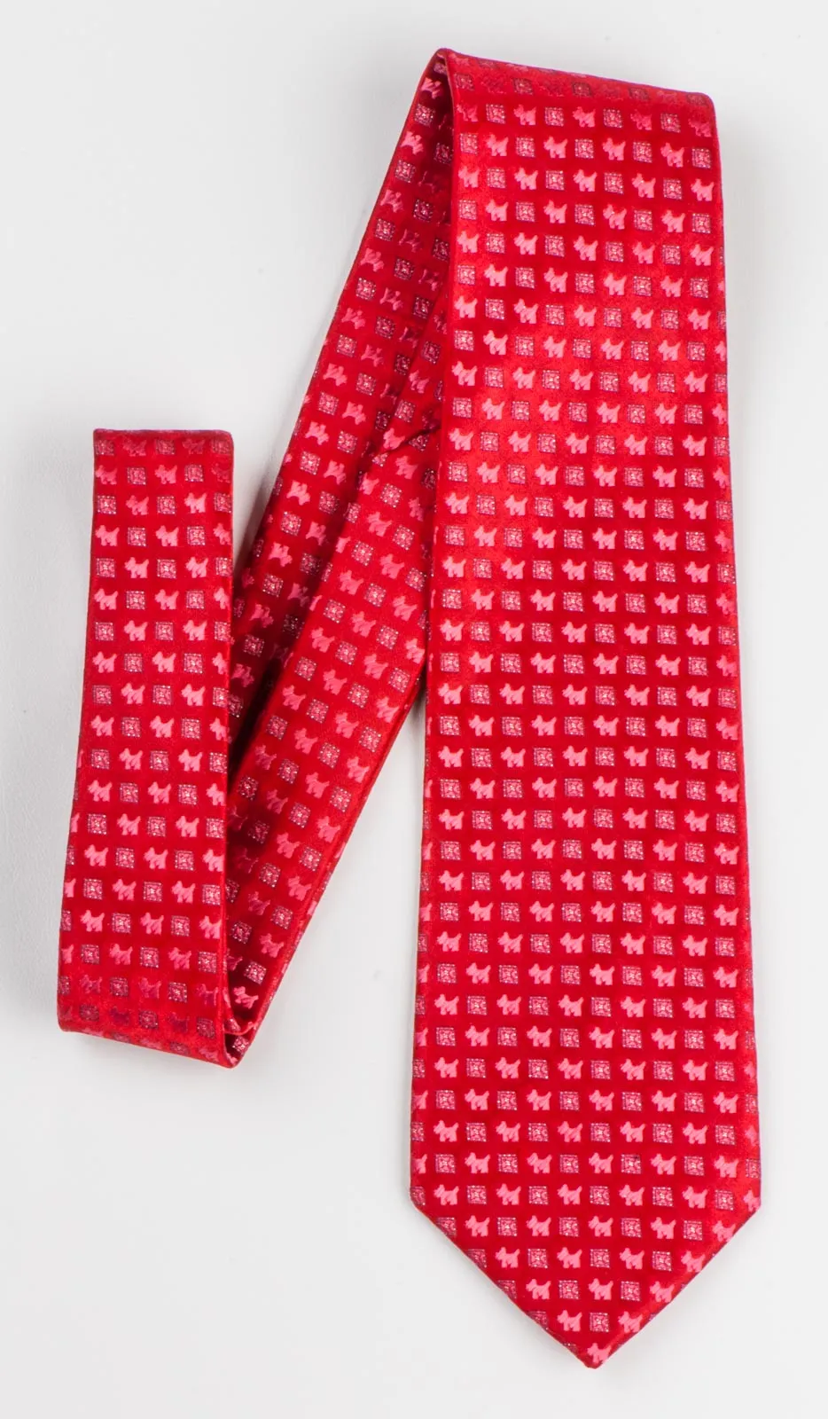 Woven Silk Neck Tie By Calypso Scotty Dogs On Red 3 1/4 Inch