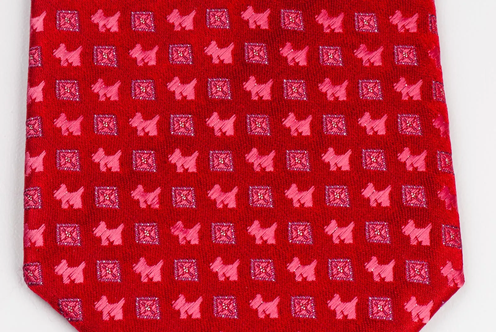 Woven Silk Neck Tie By Calypso Scotty Dogs On Red 3 1/4 Inch