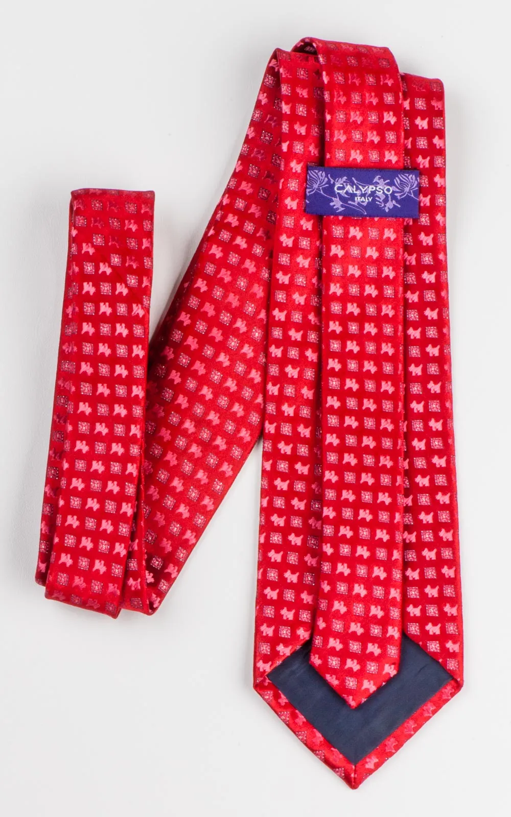 Woven Silk Neck Tie By Calypso Scotty Dogs On Red 3 1/4 Inch
