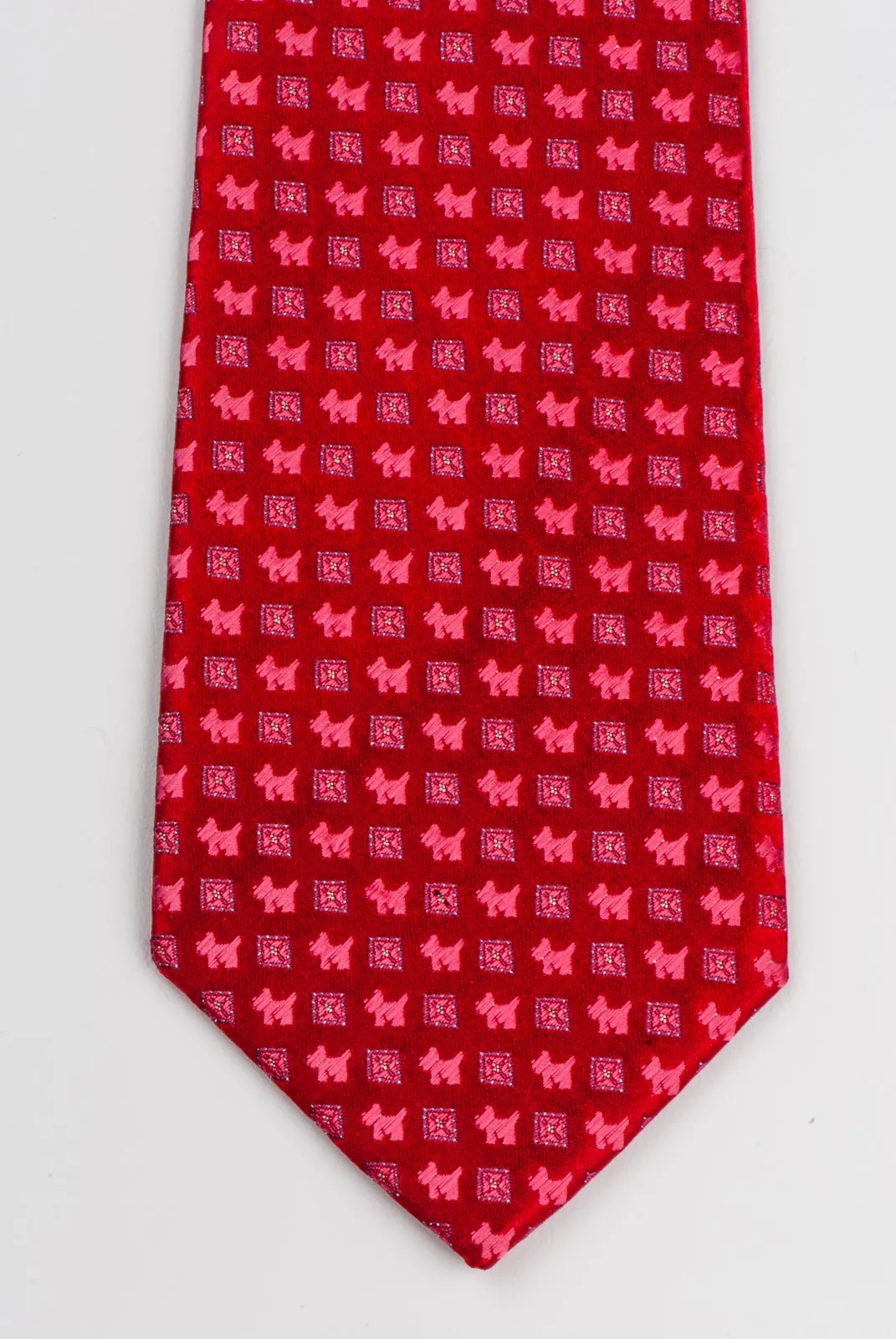 Woven Silk Neck Tie By Calypso Scotty Dogs On Red 3 1/4 Inch