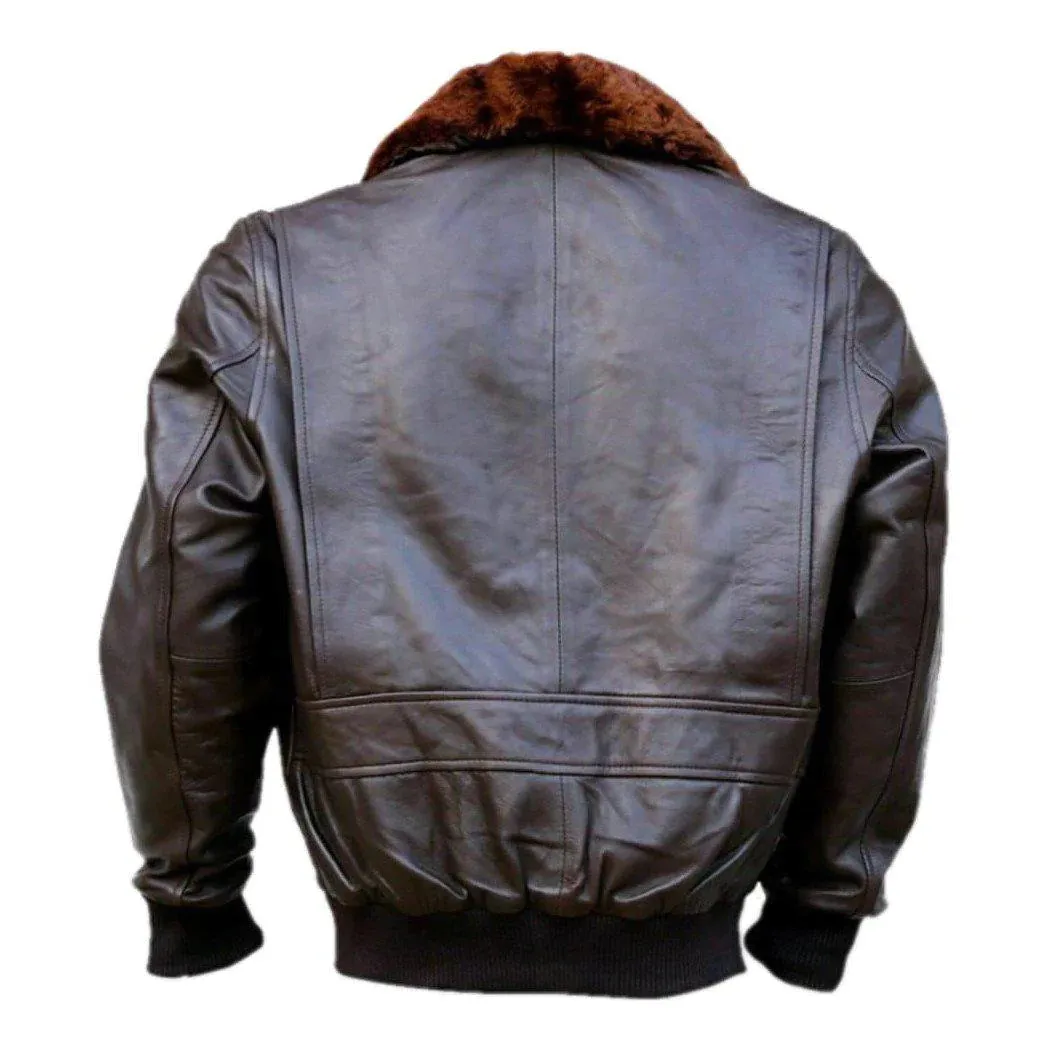 WWII Navy G1 Flight Bomber Genuine Leather jacket With Warm Quilted Lining - Bomber Jacket Faux Fur Collar