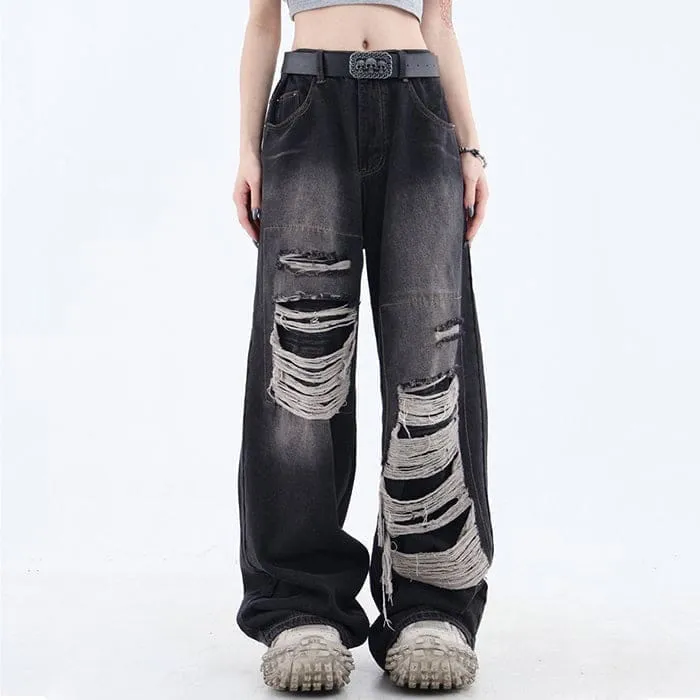 Y2K Ripped Wide Jeans