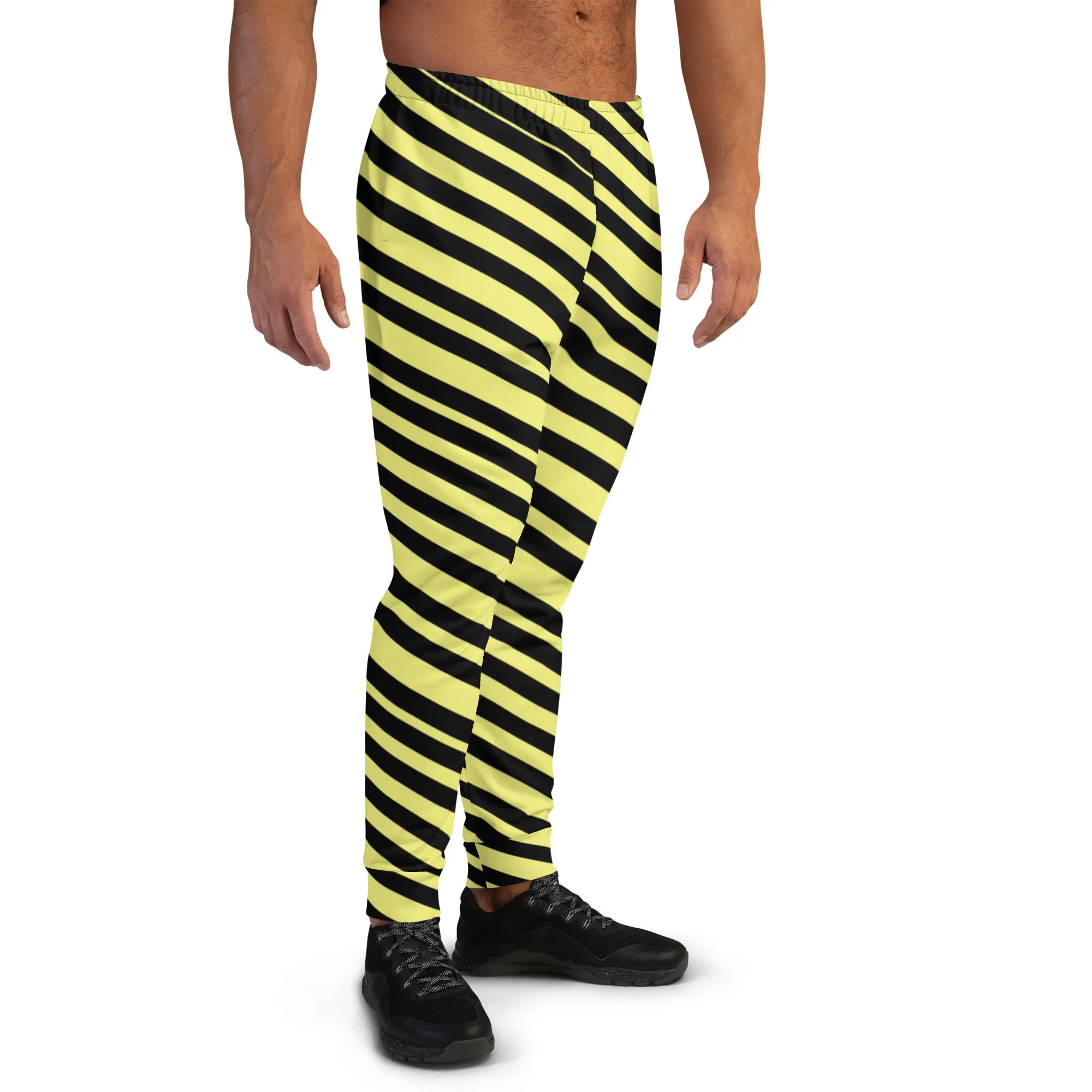 Yellow Striped Men's Joggers, Diagonally Striped Men's Sweatpants Joggers-Made in USA/EU/MX