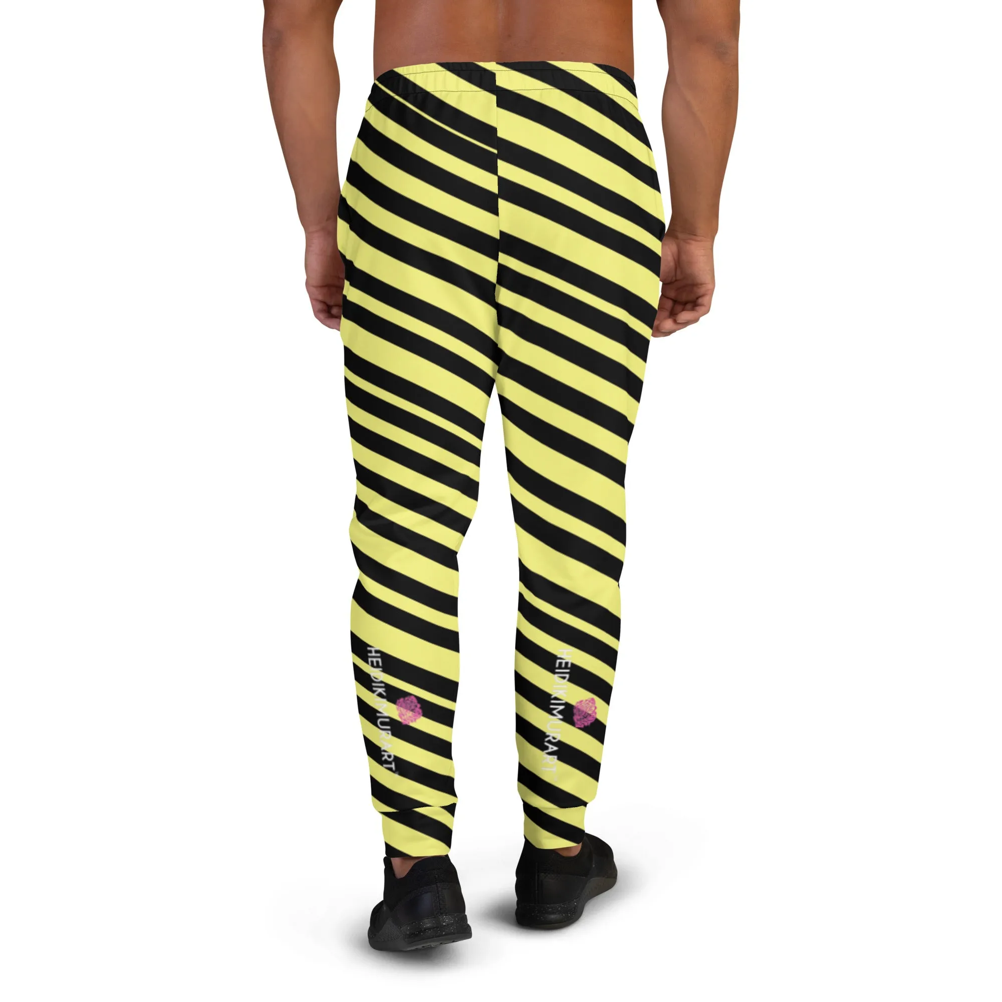 Yellow Striped Men's Joggers, Diagonally Striped Men's Sweatpants Joggers-Made in USA/EU/MX