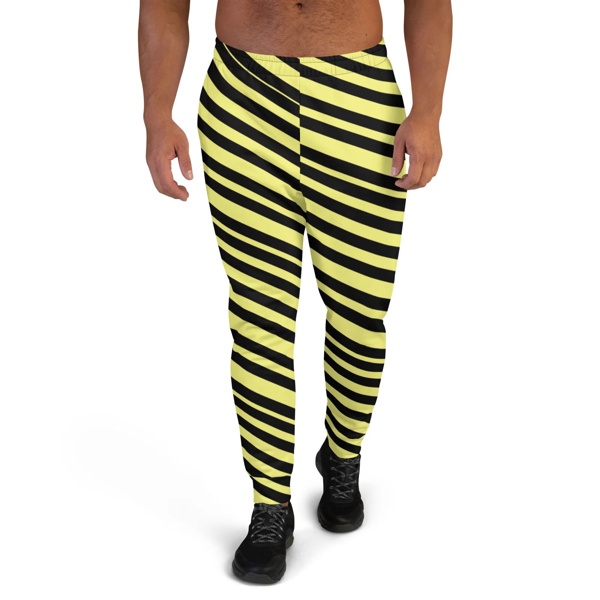 Yellow Striped Men's Joggers, Diagonally Striped Men's Sweatpants Joggers-Made in USA/EU/MX