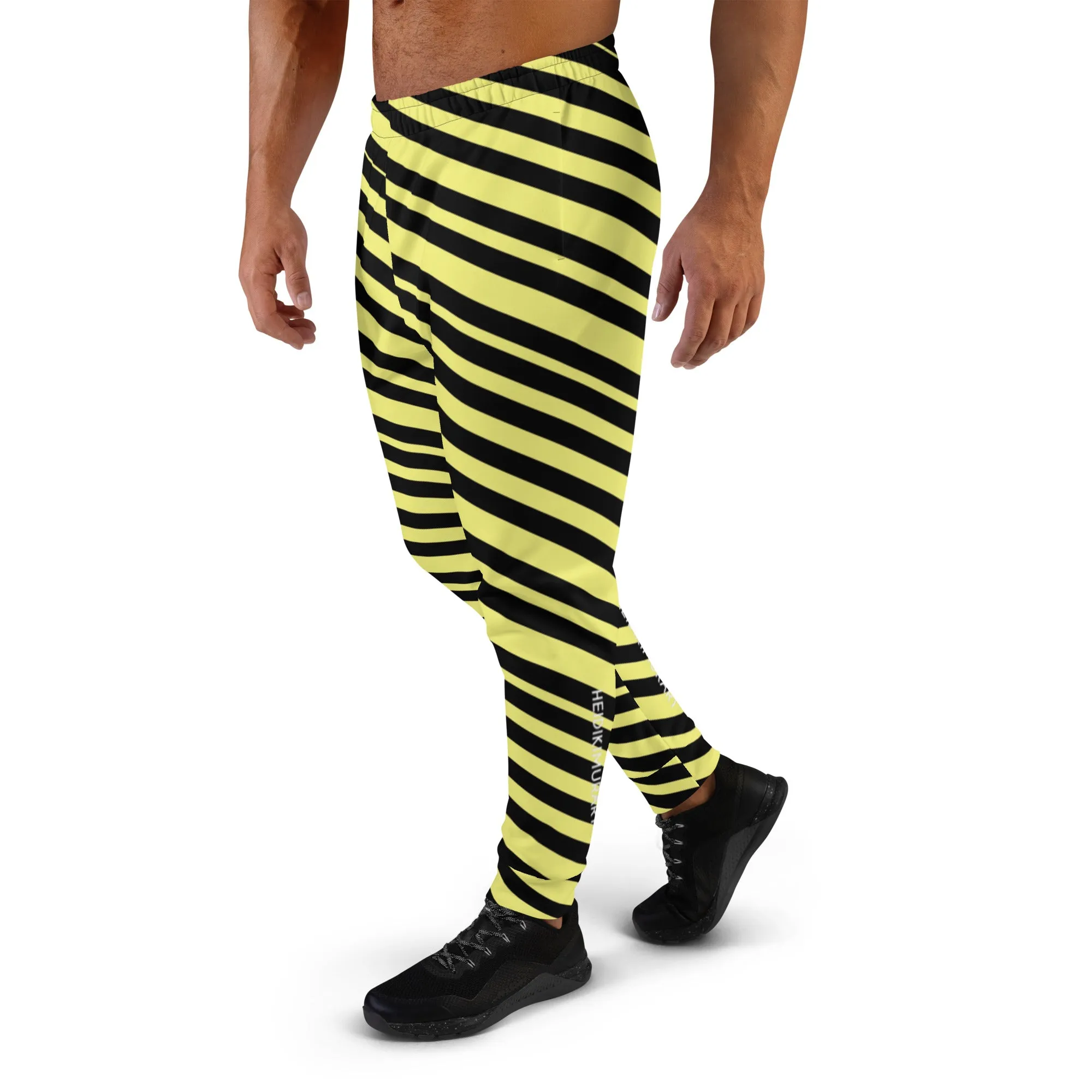Yellow Striped Men's Joggers, Diagonally Striped Men's Sweatpants Joggers-Made in USA/EU/MX