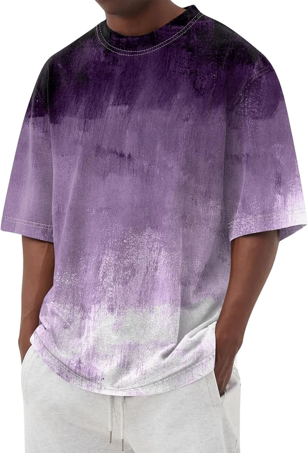 Ymosrh Men's Summer T Shirts Gradient Color Short Sleeve Crew Neck Soft Tee Shirts Beach Tops Casual Tees, S-5XL