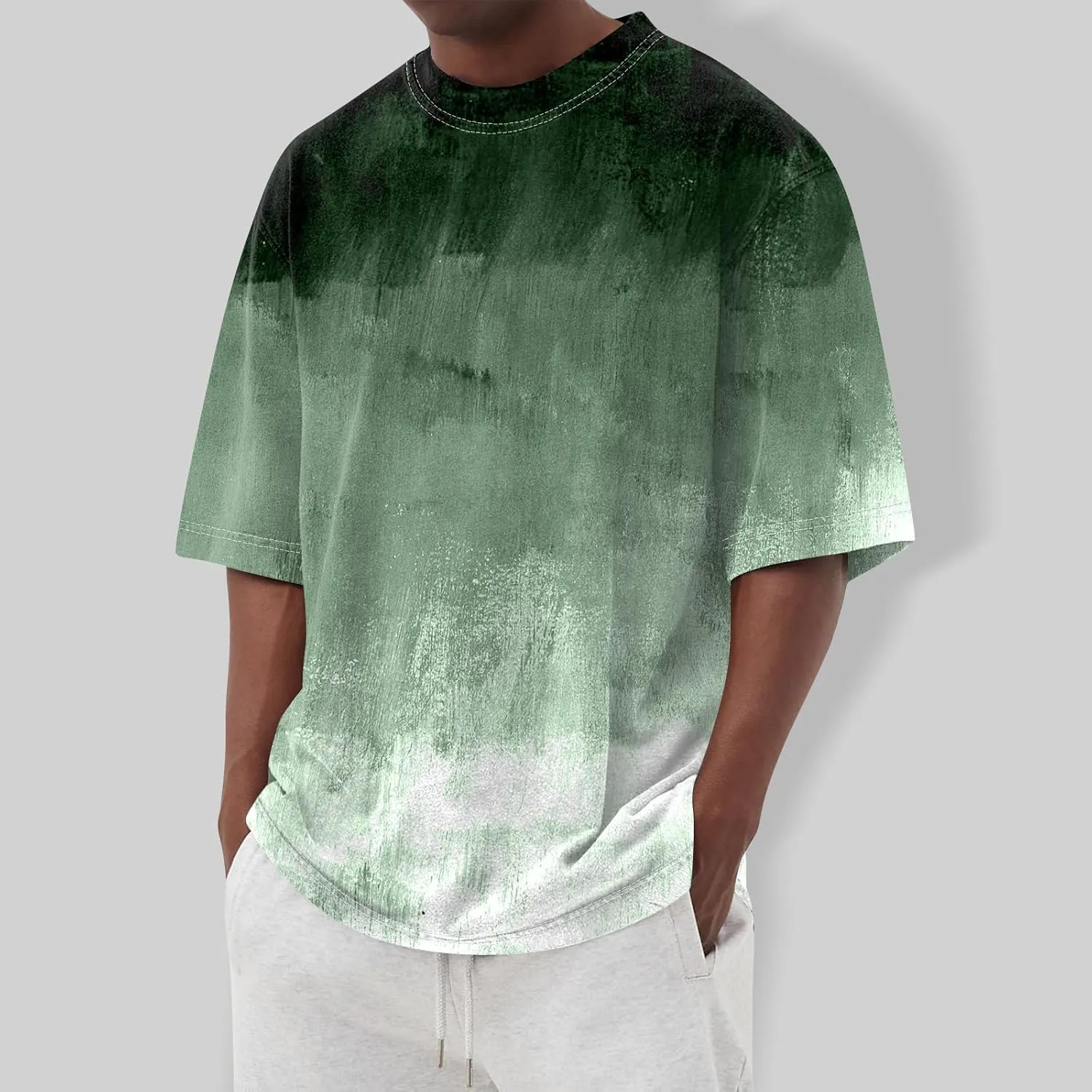 Ymosrh Men's Summer T Shirts Gradient Color Short Sleeve Crew Neck Soft Tee Shirts Beach Tops Casual Tees, S-5XL