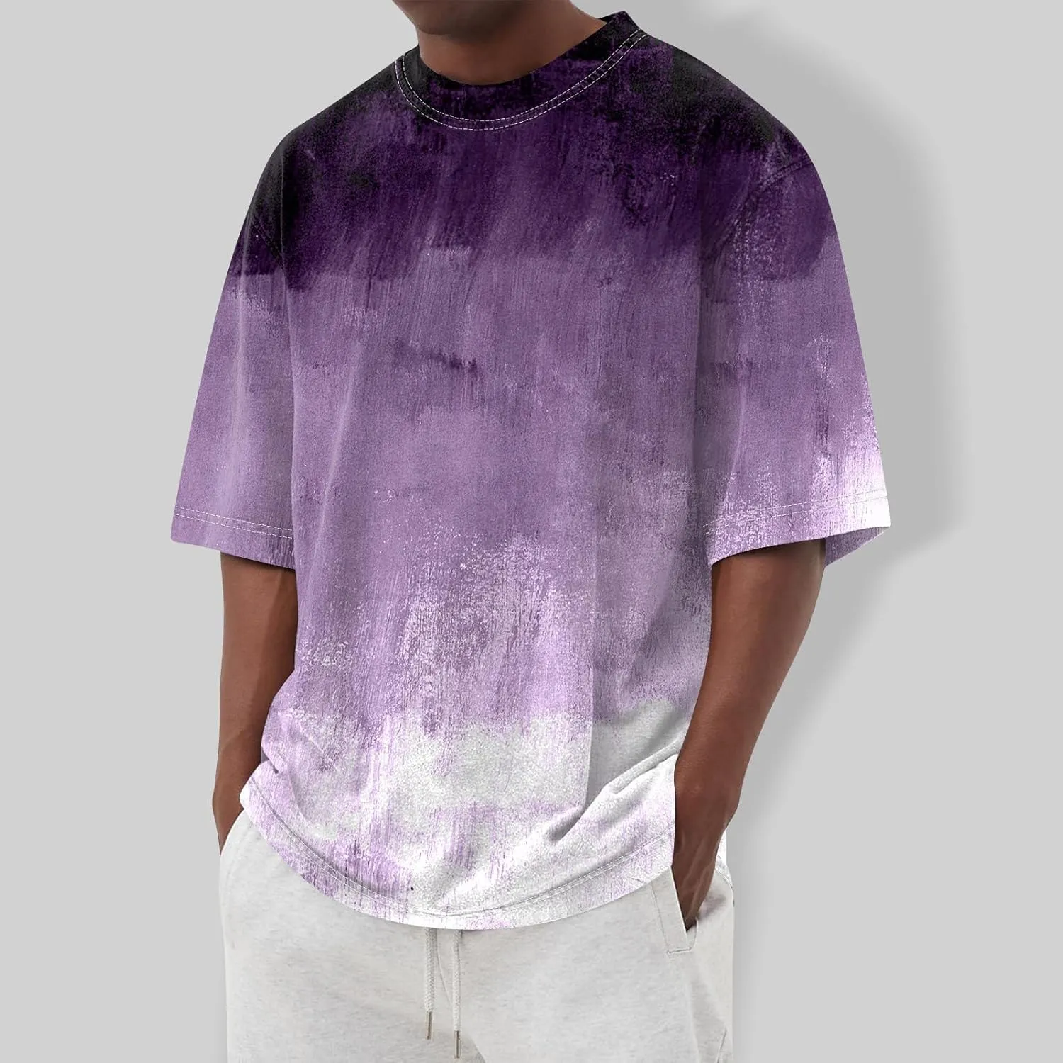 Ymosrh Men's Summer T Shirts Gradient Color Short Sleeve Crew Neck Soft Tee Shirts Beach Tops Casual Tees, S-5XL