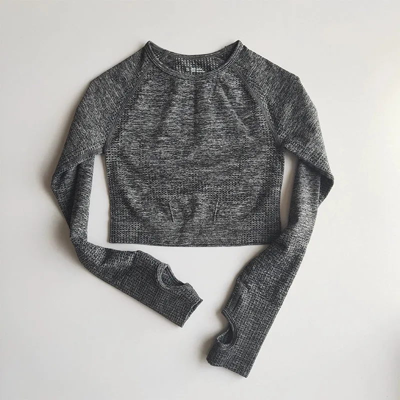 Yoga Women's Long-Sleeved Dot Tight High Elastic Sports T-shirt