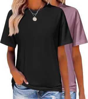 Zeagoo Women's T-Shirts Short Sleeve Tops Summer Casual Blouse Crew Neck Basic Shirt 2 Pack Loose Fit Tee