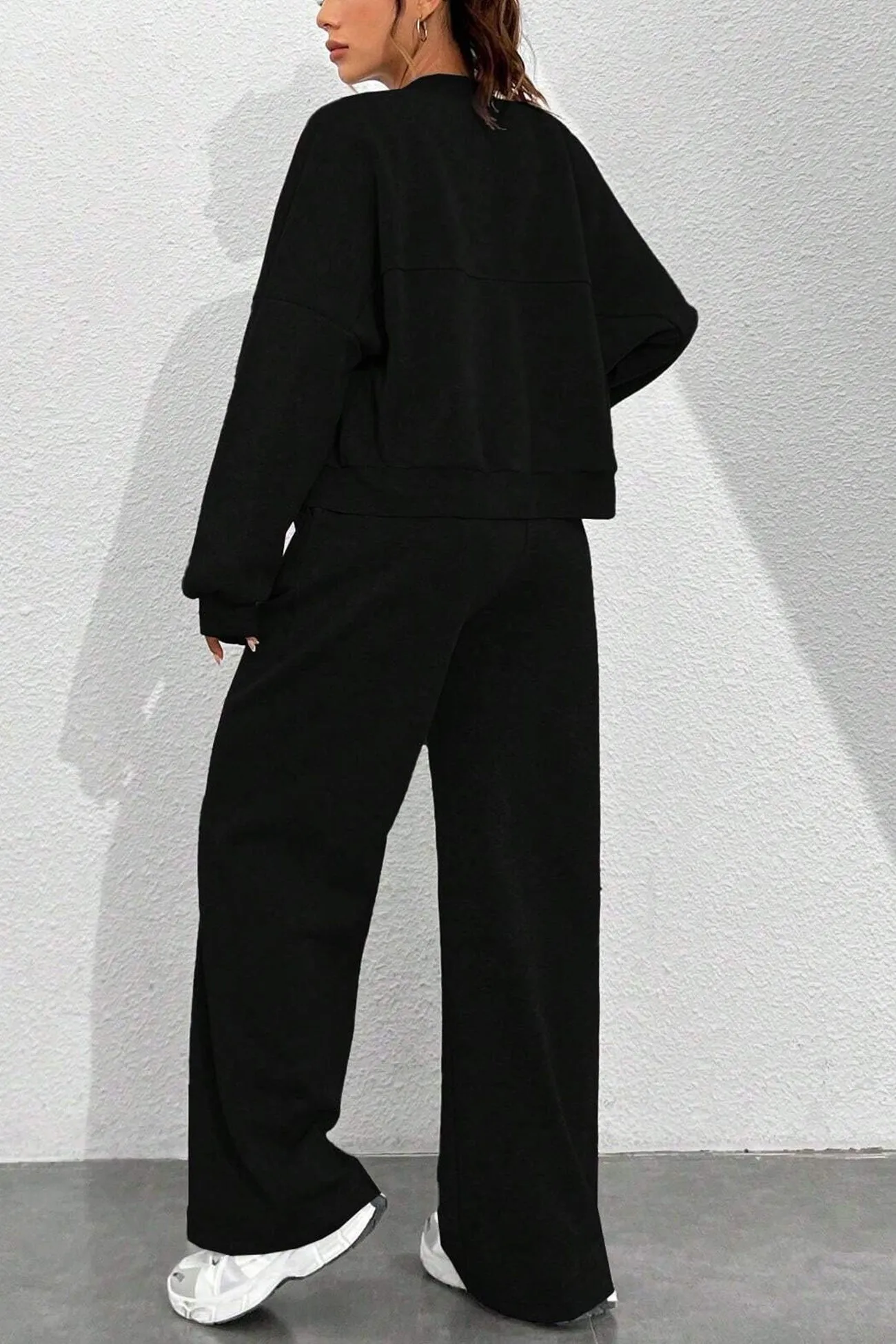 Zip-up Collarless‌ Cardigan Pants Set