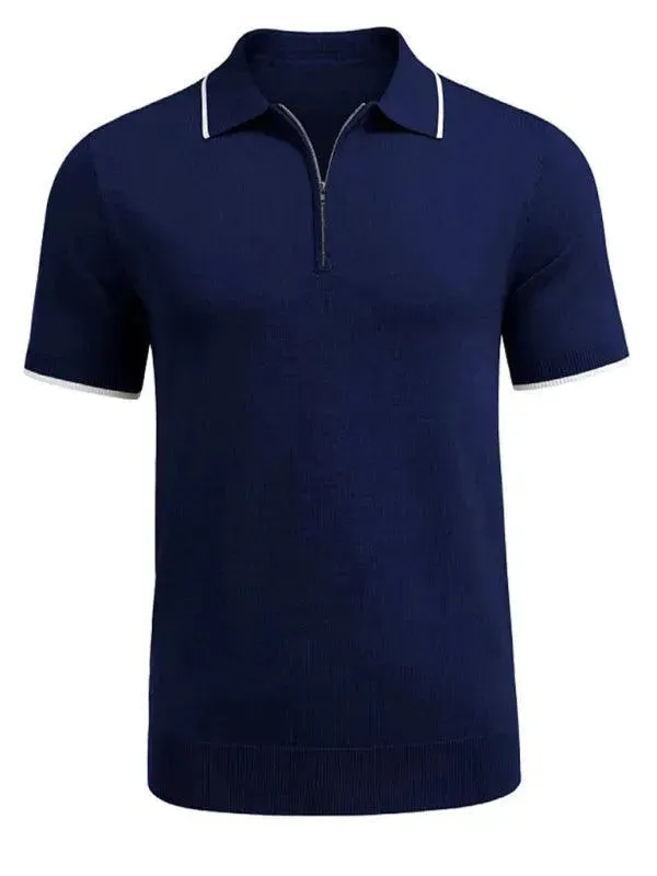 Zipper Knitted Men Polo Shirt
