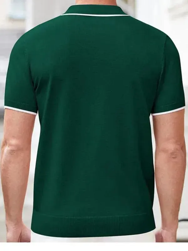 Zipper Knitted Men Polo Shirt