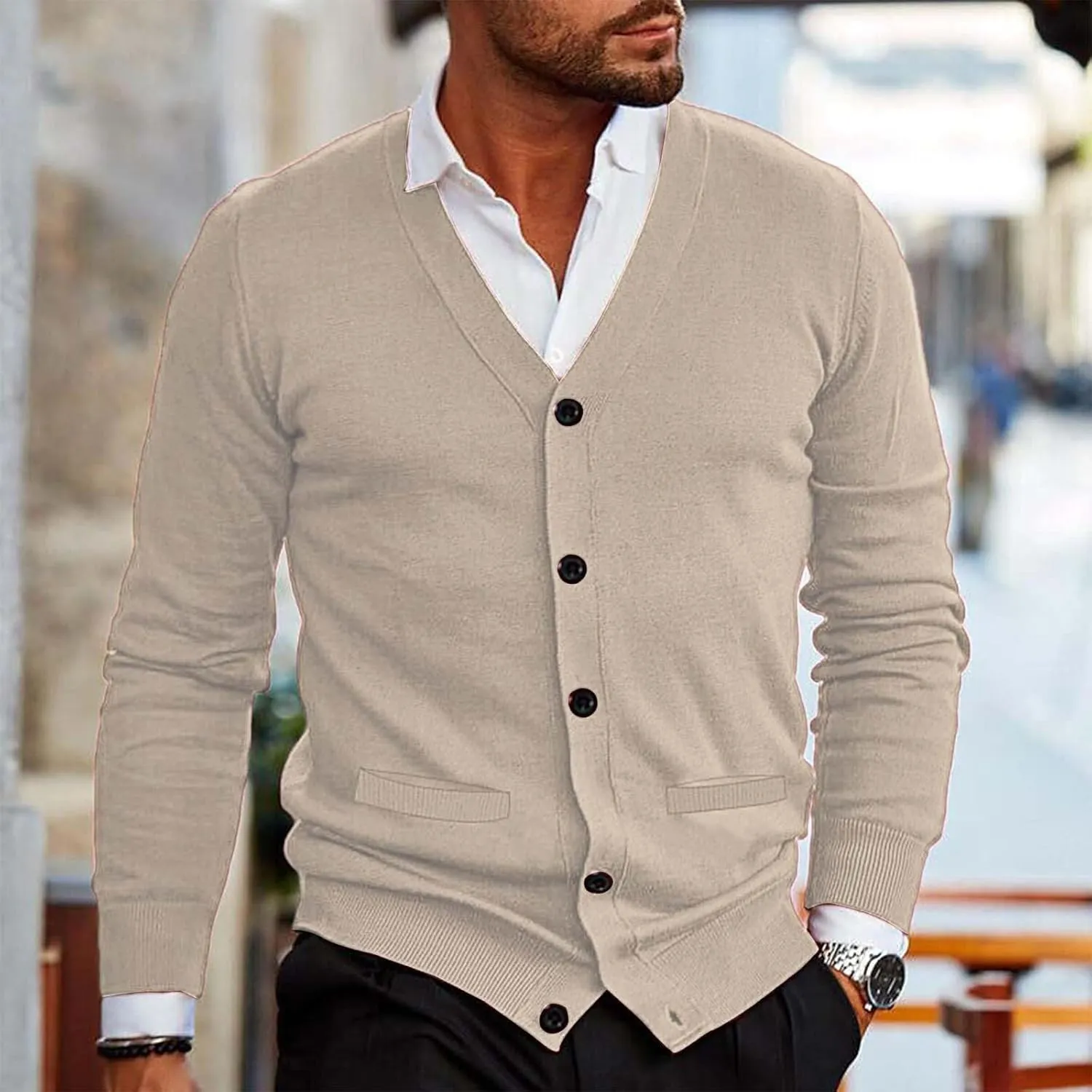 ZYXTIM Men's Cotton Cardigan Sweaters Long Sleeve Button Down V Neck Slim Fit Knitted Lightweight Casual Trendy Fall Coats